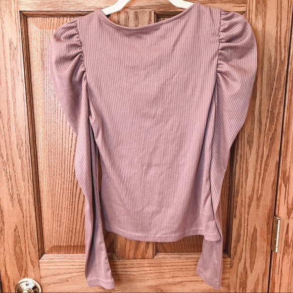 NWOT SHEIN Dusty Rose Notch Neck Gigot Sleeve Rib-Knit Tee Size S - Picture 7 of 9
